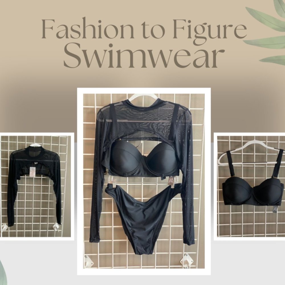 Fashion to Figure Underwire Bra with molded cups, mesh top & high leg pant.